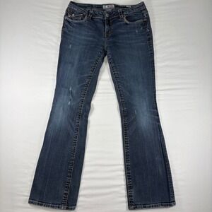 MEK Denim Island Harbour Jeans Womens 31x34 Blue Boot Cut Low Rise Distressed